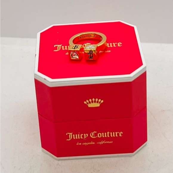 NWT Juicy Couture Gold Tone Cube Ring Size 7 & Earring Studs Set of 2 - Picture 11 of 13